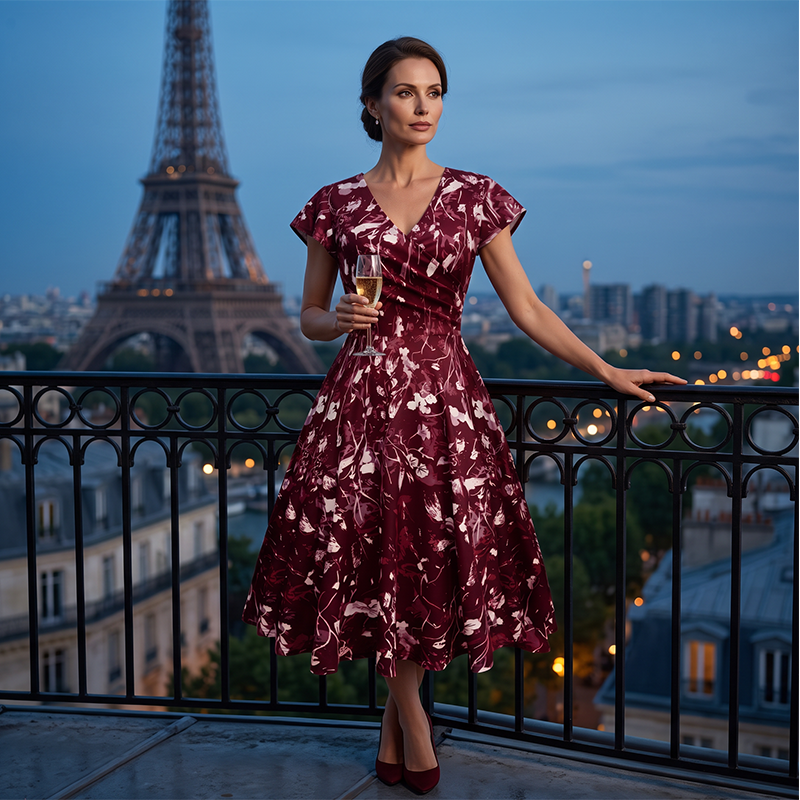 👗🌼Nur kurze Zeit – 50 % Rabatt！💖Elegantes bedrucktes Damenkleid mit Taschen