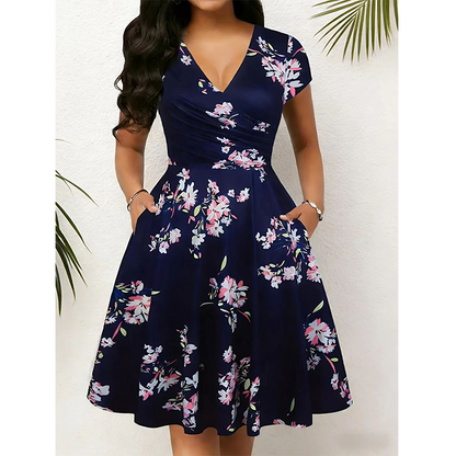 👗🌼Nur kurze Zeit – 50 % Rabatt！💖Elegantes bedrucktes Damenkleid mit Taschen