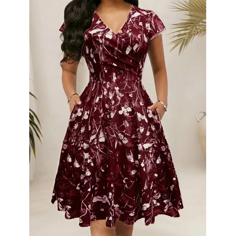 👗🌼Nur kurze Zeit – 50 % Rabatt！💖Elegantes bedrucktes Damenkleid mit Taschen