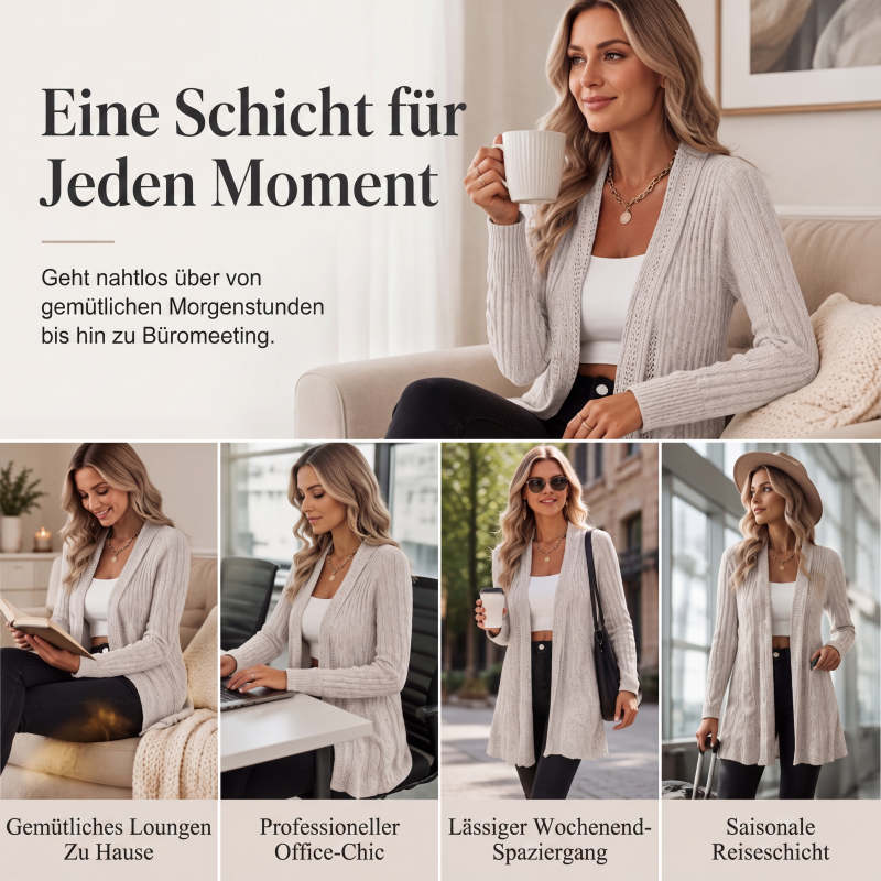 🧥 Elegante offene Strickjacke für Damen – Weicher Materialmix, vielseitig kombinierbar & zeitlos elegant | Perfekt für Alltag, Büro & besondere Anlässe – Jetzt -50%!