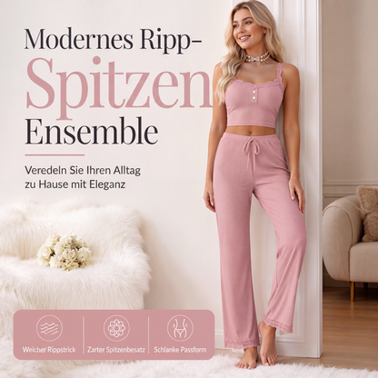 🌙 Camisole-Pyjama mit Spitze – Atmungsaktiv, weich & romantisch – Ideal für warme Nächte & gemütliche Abende zuhause