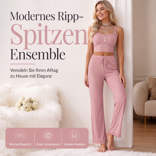 🌙 Camisole-Pyjama mit Spitze – Atmungsaktiv, weich & romantisch – Ideal für warme Nächte & gemütliche Abende zuhause