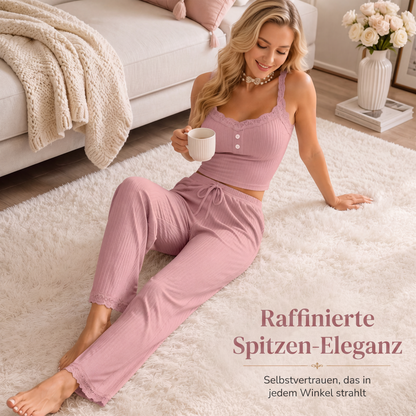 🌙 Camisole-Pyjama mit Spitze – Atmungsaktiv, weich & romantisch – Ideal für warme Nächte & gemütliche Abende zuhause