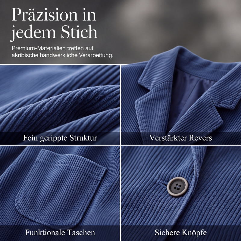 Vintage-Cordjacke für Damen, lässig weit geschnitten, mit Kragen im Blazer-Stil und Taschen
