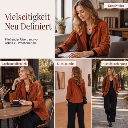 Vintage-Cordjacke für Damen, lässig weit geschnitten, mit Kragen im Blazer-Stil und Taschen