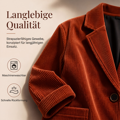Vintage-Cordjacke für Damen, lässig weit geschnitten, mit Kragen im Blazer-Stil und Taschen