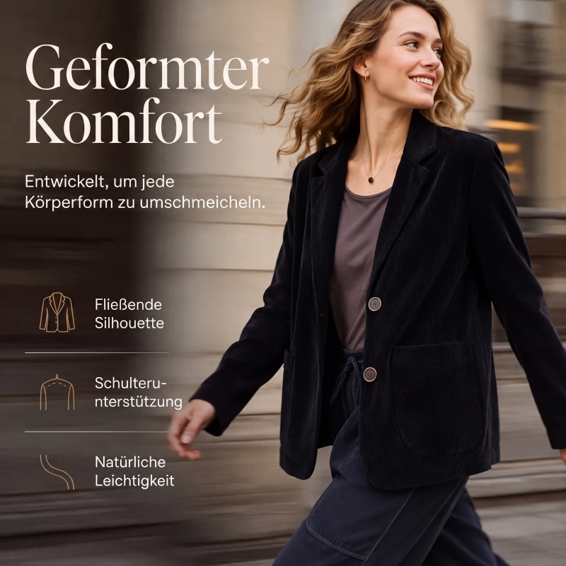 Vintage-Cordjacke für Damen, lässig weit geschnitten, mit Kragen im Blazer-Stil und Taschen