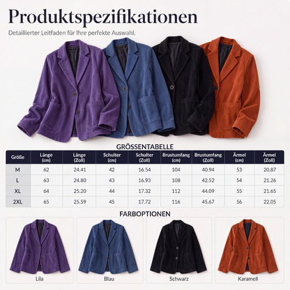 Vintage-Cordjacke für Damen, lässig weit geschnitten, mit Kragen im Blazer-Stil und Taschen