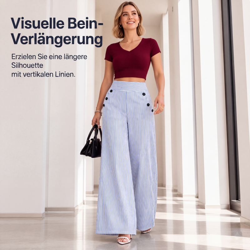 🌸 Hochtaillierte Streifenhose – Leichter Stoff, bequemer Sitz & vielseitig kombinierbar – Ideal für Frühling, Sommer & stilvolle Looks