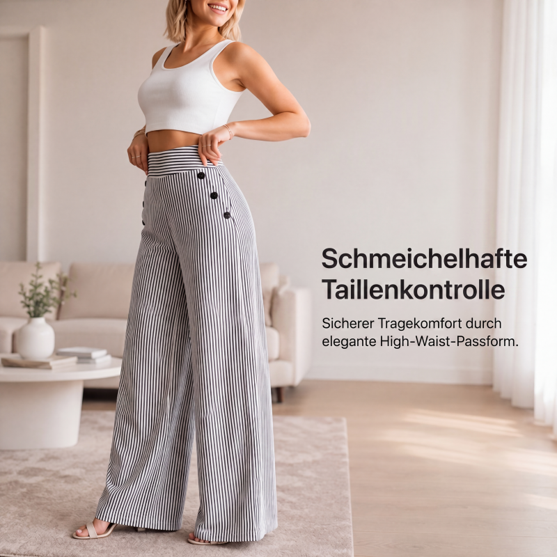 🌸 Hochtaillierte Streifenhose – Leichter Stoff, bequemer Sitz & vielseitig kombinierbar – Ideal für Frühling, Sommer & stilvolle Looks