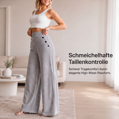 🌸 Hochtaillierte Streifenhose – Leichter Stoff, bequemer Sitz & vielseitig kombinierbar – Ideal für Frühling, Sommer & stilvolle Looks