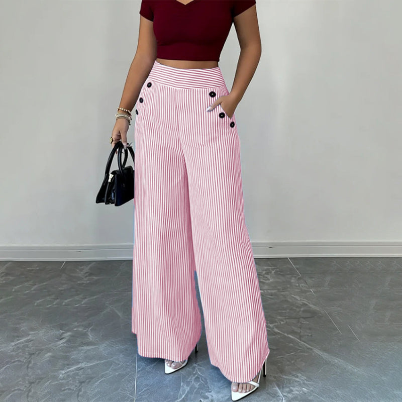 🌸 Hochtaillierte Streifenhose – Leichter Stoff, bequemer Sitz & vielseitig kombinierbar – Ideal für Frühling, Sommer & stilvolle Looks