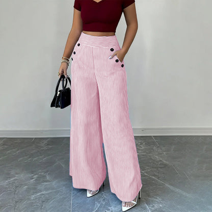 🌸 Hochtaillierte Streifenhose – Leichter Stoff, bequemer Sitz & vielseitig kombinierbar – Ideal für Frühling, Sommer & stilvolle Looks