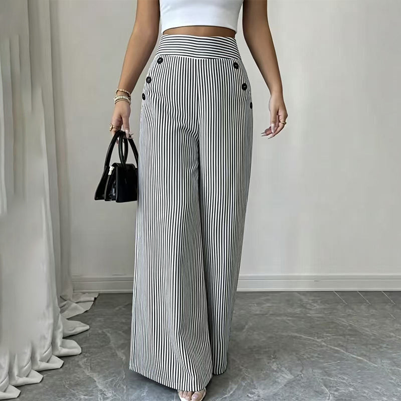 🌸 Hochtaillierte Streifenhose – Leichter Stoff, bequemer Sitz & vielseitig kombinierbar – Ideal für Frühling, Sommer & stilvolle Looks