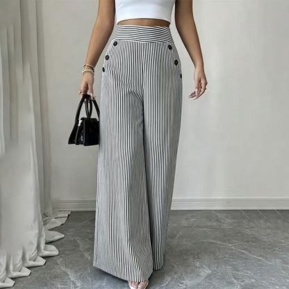 🌸 Hochtaillierte Streifenhose – Leichter Stoff, bequemer Sitz & vielseitig kombinierbar – Ideal für Frühling, Sommer & stilvolle Looks