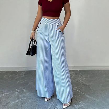 🌸 Hochtaillierte Streifenhose – Leichter Stoff, bequemer Sitz & vielseitig kombinierbar – Ideal für Frühling, Sommer & stilvolle Looks