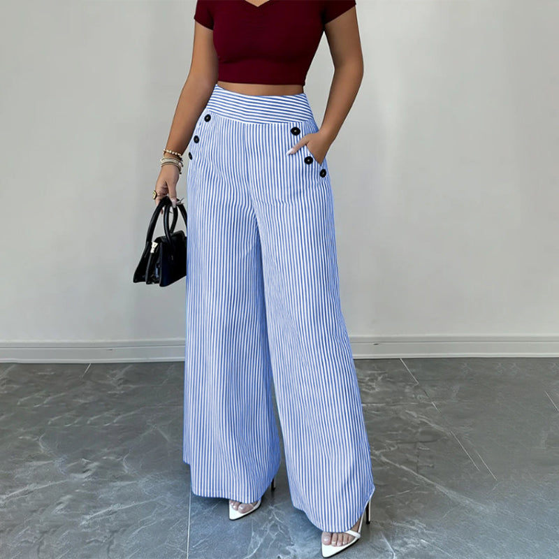 🌸 Hochtaillierte Streifenhose – Leichter Stoff, bequemer Sitz & vielseitig kombinierbar – Ideal für Frühling, Sommer & stilvolle Looks