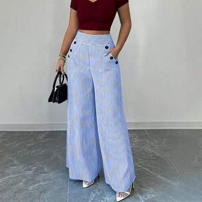 🌸 Hochtaillierte Streifenhose – Leichter Stoff, bequemer Sitz & vielseitig kombinierbar – Ideal für Frühling, Sommer & stilvolle Looks