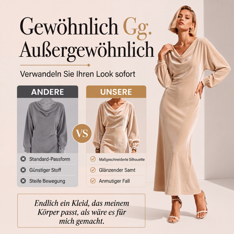 👗🍁Herbst-Neuheiten – 50 % Rabatt！🤎Elegantes Samtkleid mit Wasserfallkragen für Damen
