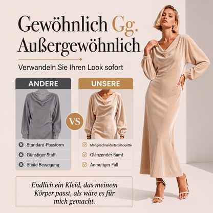 👗🍁Herbst-Neuheiten – 50 % Rabatt！🤎Elegantes Samtkleid mit Wasserfallkragen für Damen