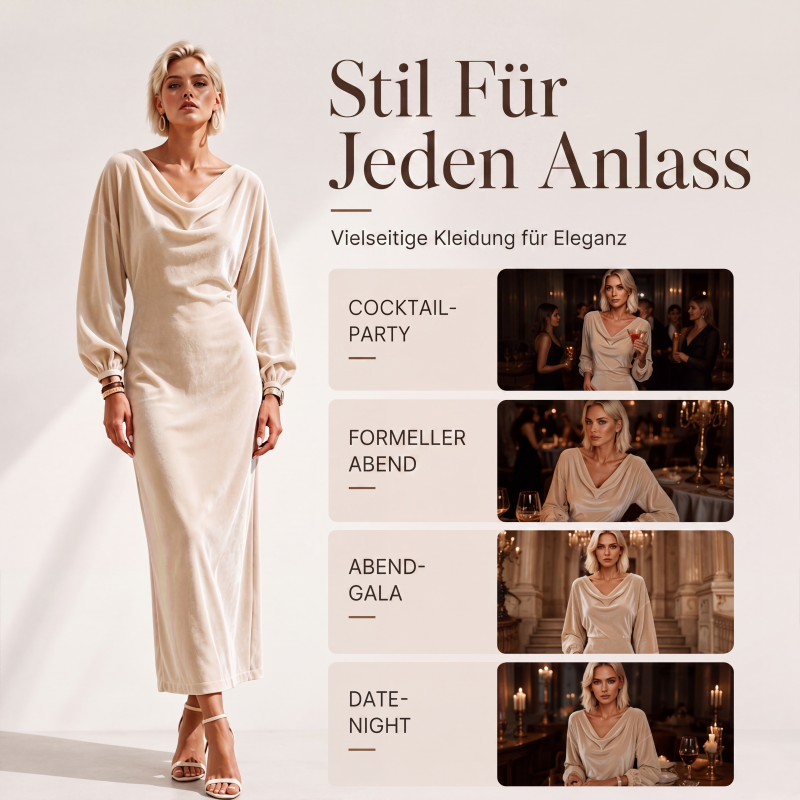 👗🍁Herbst-Neuheiten – 50 % Rabatt！🤎Elegantes Samtkleid mit Wasserfallkragen für Damen
