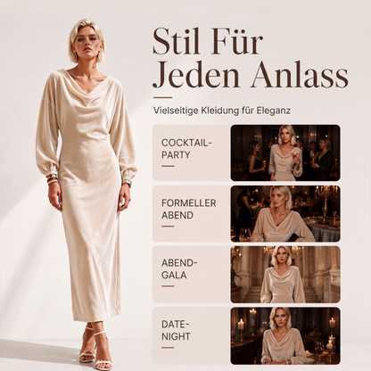 👗🍁Herbst-Neuheiten – 50 % Rabatt！🤎Elegantes Samtkleid mit Wasserfallkragen für Damen