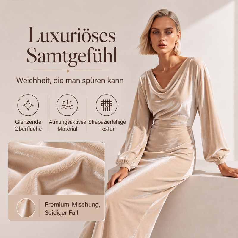 👗🍁Herbst-Neuheiten – 50 % Rabatt！🤎Elegantes Samtkleid mit Wasserfallkragen für Damen