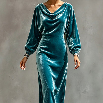 👗🍁Herbst-Neuheiten – 50 % Rabatt！🤎Elegantes Samtkleid mit Wasserfallkragen für Damen
