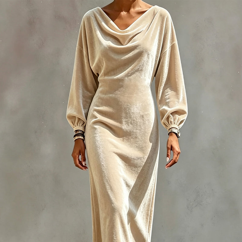 👗🍁Herbst-Neuheiten – 50 % Rabatt！🤎Elegantes Samtkleid mit Wasserfallkragen für Damen
