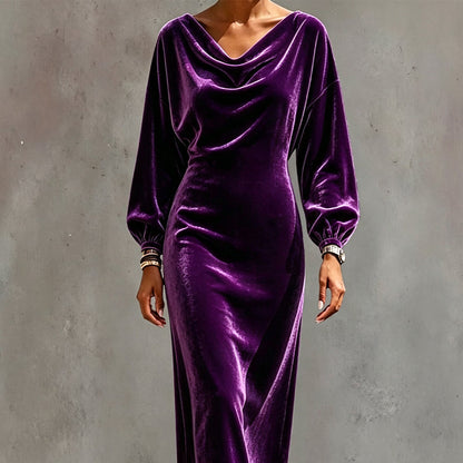 👗🍁Herbst-Neuheiten – 50 % Rabatt！🤎Elegantes Samtkleid mit Wasserfallkragen für Damen
