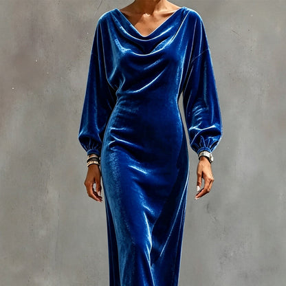 👗🍁Herbst-Neuheiten – 50 % Rabatt！🤎Elegantes Samtkleid mit Wasserfallkragen für Damen
