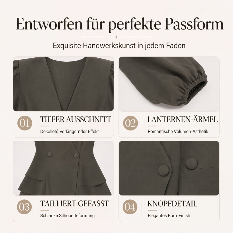 🌸 Damen-Bluse mit V-Ausschnitt, Ballonärmeln und Schößchen