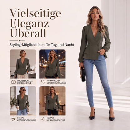 🌸 Damen-Bluse mit V-Ausschnitt, Ballonärmeln und Schößchen