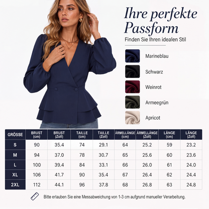 🌸 Damen-Bluse mit V-Ausschnitt, Ballonärmeln und Schößchen