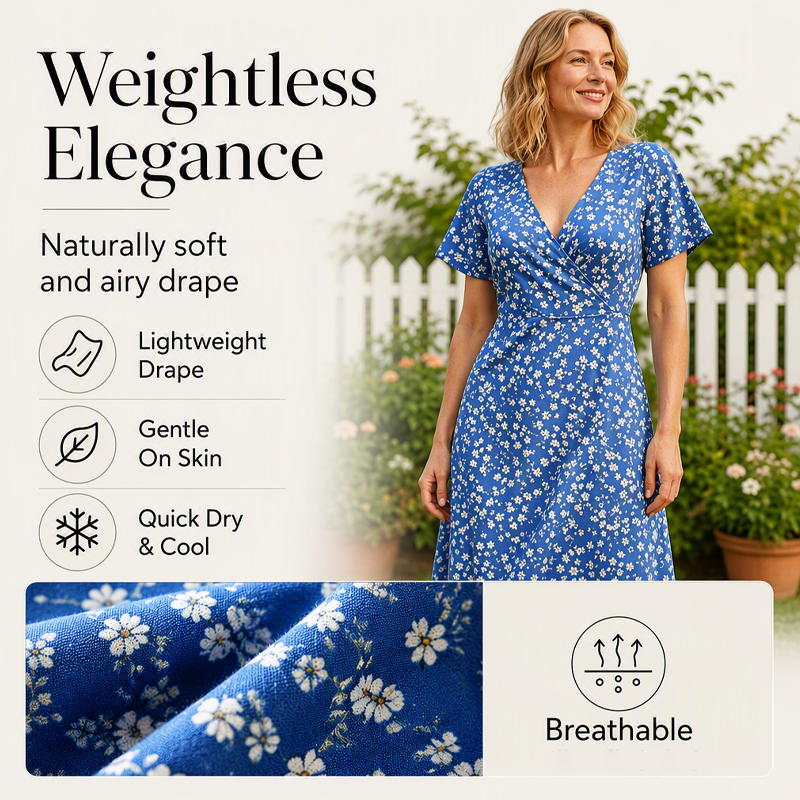 V-Ausschnitt-Kleid mit Blumenprint – Leichter Stoff, bequemer Sitz & vielseitig kombinierbar – Ideal für Frühling, Sommer & entspannte Stunden