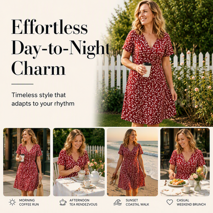 V-Ausschnitt-Kleid mit Blumenprint – Leichter Stoff, bequemer Sitz & vielseitig kombinierbar – Ideal für Frühling, Sommer & entspannte Stunden