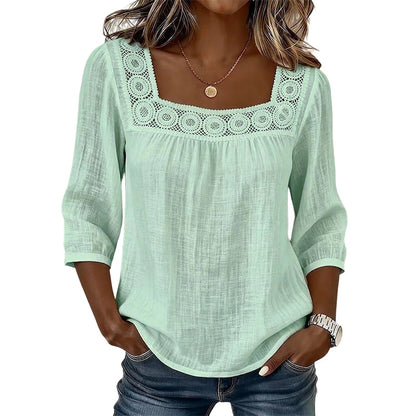 🧨 Bestseller ist zurück – alle, die beim letzten Mal leer ausgingen, jetzt zugreifen! Damen-Bluse mit Spitze und Häkelarbeit, eckiger Ausschnitt