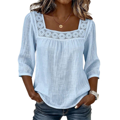 🧨 Bestseller ist zurück – alle, die beim letzten Mal leer ausgingen, jetzt zugreifen! Damen-Bluse mit Spitze und Häkelarbeit, eckiger Ausschnitt