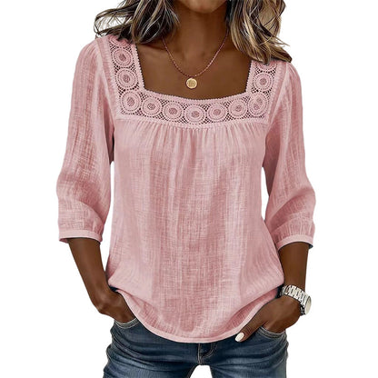 🧨 Bestseller ist zurück – alle, die beim letzten Mal leer ausgingen, jetzt zugreifen! Damen-Bluse mit Spitze und Häkelarbeit, eckiger Ausschnitt