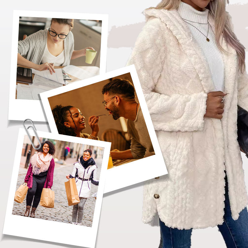 📢📢50%Rabatt!!!🎉✨Damen warme Jacke mit Kapuze und Rautenmuster
