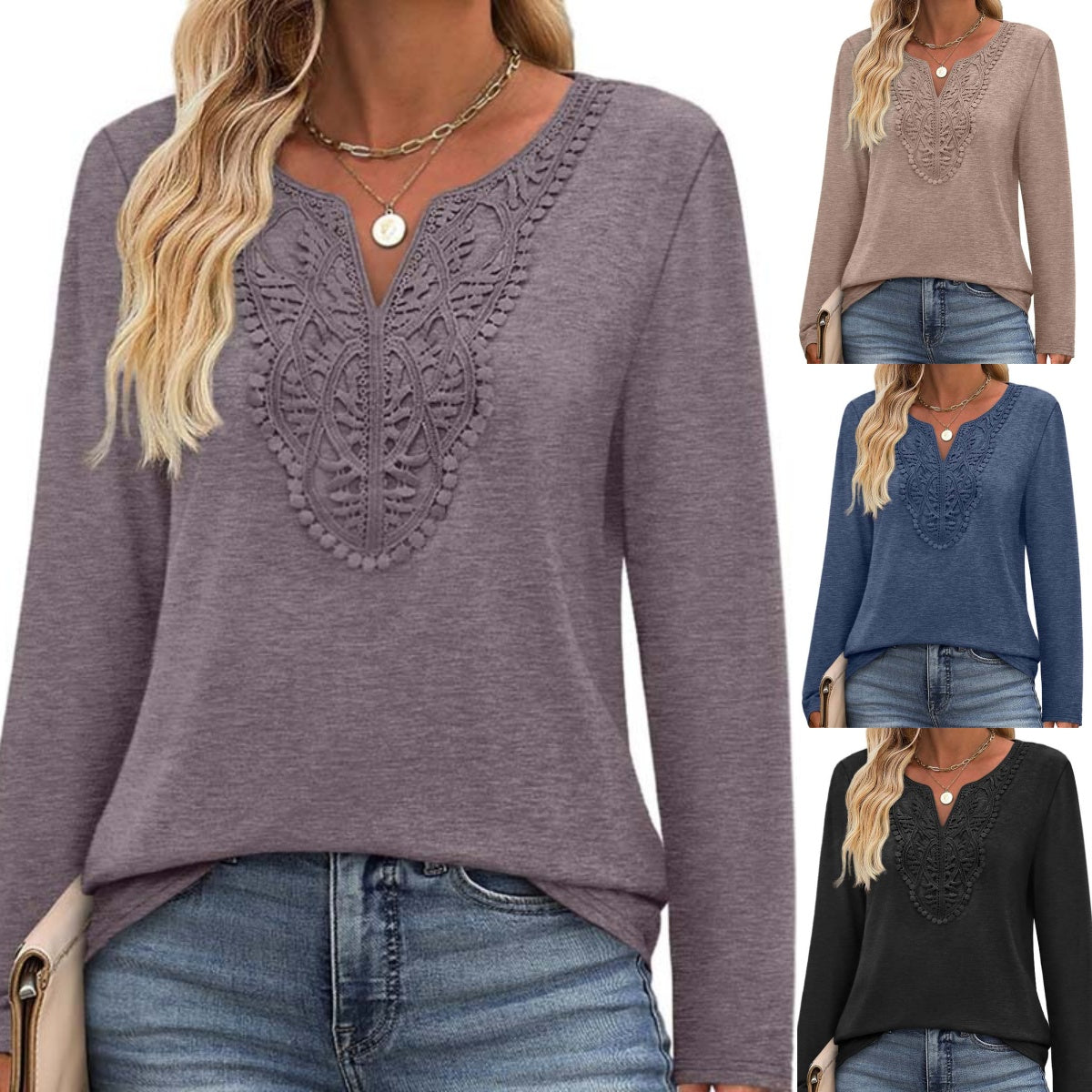 🔥Tijdelijk aanbod - Elegante V-hals top met lange mouwen voor dames