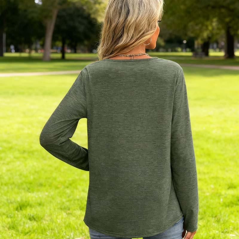🔥Tijdelijk aanbod - Elegante V-hals top met lange mouwen voor dames