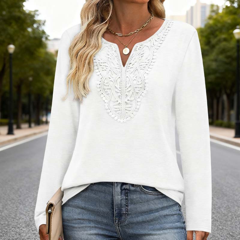 🔥Tijdelijk aanbod - Elegante V-hals top met lange mouwen voor dames