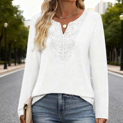 🔥Tijdelijk aanbod - Elegante V-hals top met lange mouwen voor dames