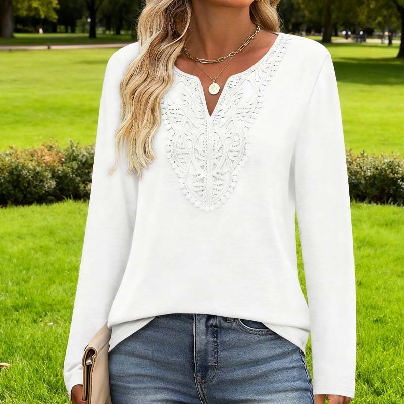 🔥Tijdelijk aanbod - Elegante V-hals top met lange mouwen voor dames