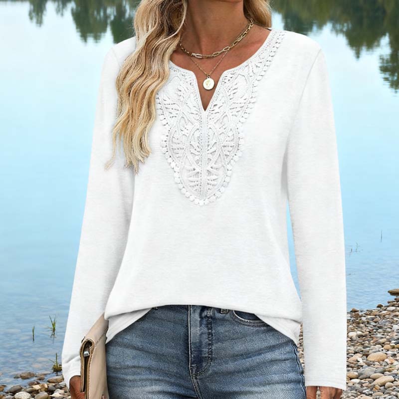 🔥Tijdelijk aanbod - Elegante V-hals top met lange mouwen voor dames
