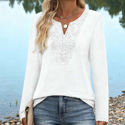 🔥Tijdelijk aanbod - Elegante V-hals top met lange mouwen voor dames