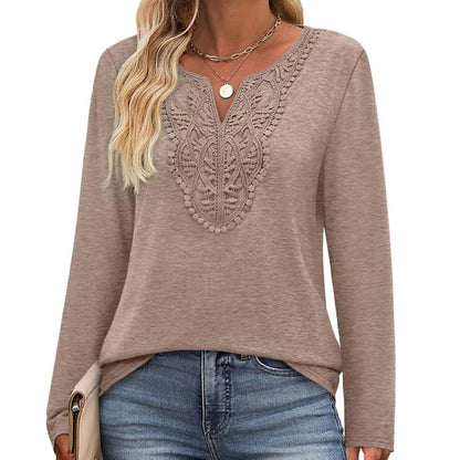 🔥Tijdelijk aanbod - Elegante V-hals top met lange mouwen voor dames