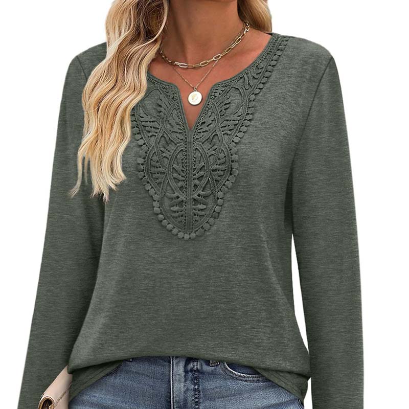 🔥Tijdelijk aanbod - Elegante V-hals top met lange mouwen voor dames