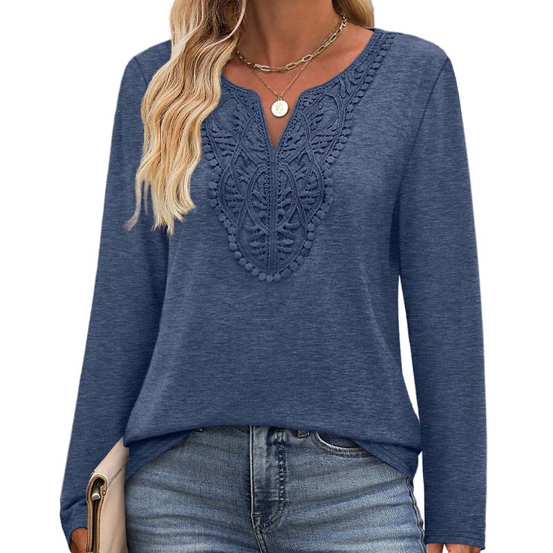 🔥Tijdelijk aanbod - Elegante V-hals top met lange mouwen voor dames